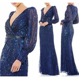 Mac Duggal 5501 Midnight Blue Sequins Dress Size 12 $598